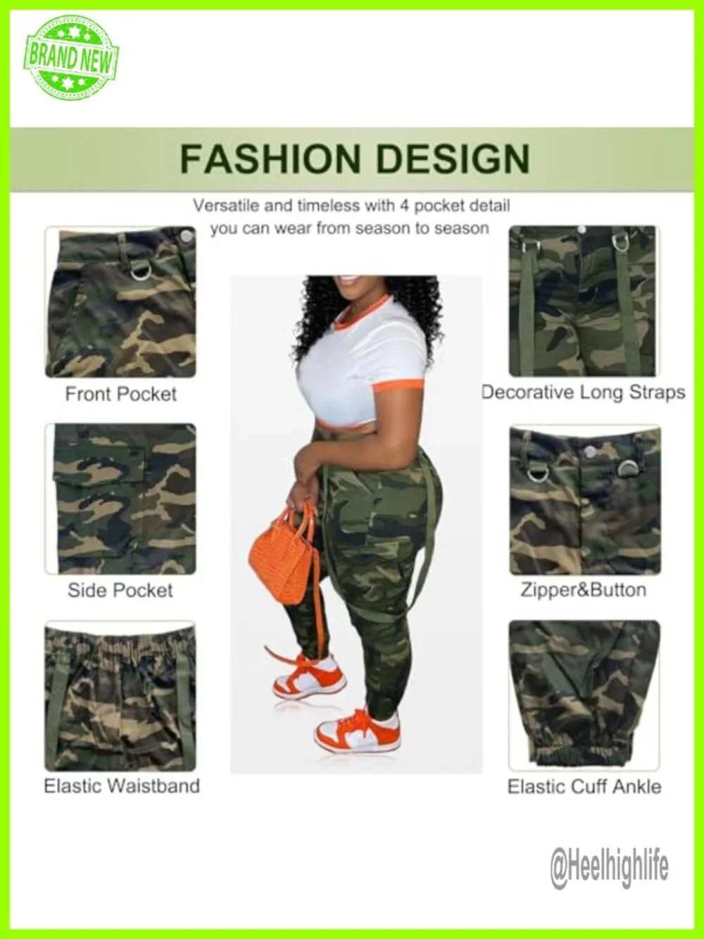 High Waisted Stretchy Camo Cargo Pants with Pockets for Women